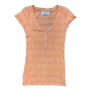 American Eagle • Slub Striped V Neck Henley Top Orange XXS ASO Bella Swan